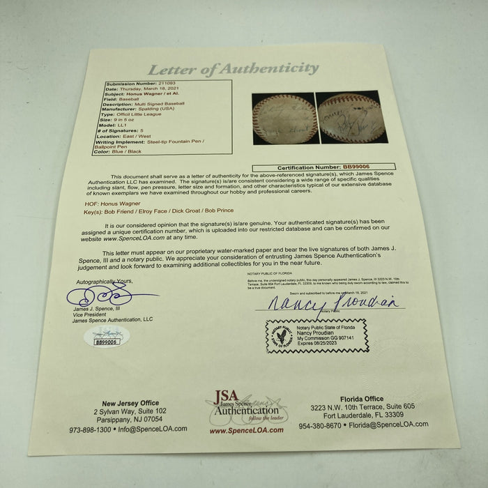 Honus Wagner Pittsburgh Pirates Multi Signed National League Baseball JSA COA