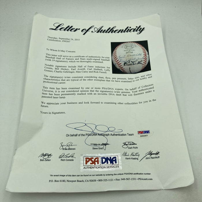 1933 Inaugural First Ever All Star Game Team Signed Baseball PSA DNA COA