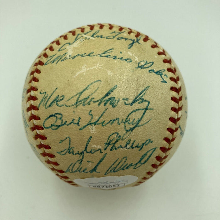 Beautiful 1958 Cubs Team Signed National League Baseball Ernie Banks JSA COA