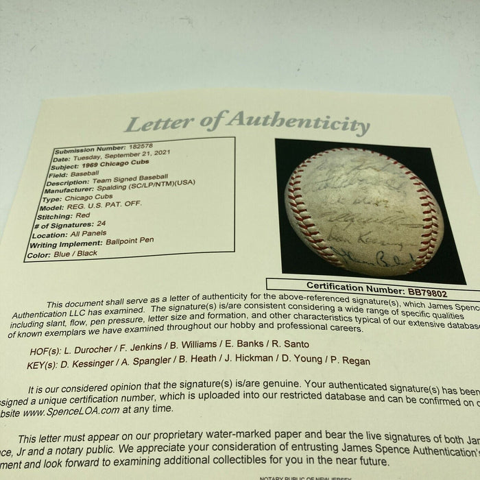1969 Chicago Cubs Team Signed Vintage Spalding Cubs Baseball Ernie Banks JSA COA