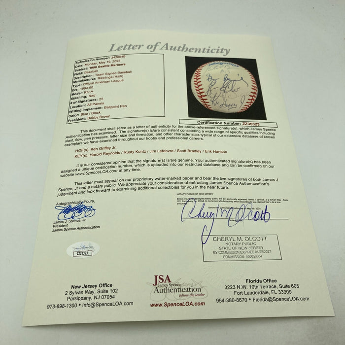 Ken Griffey Jr. 1990 Seattle Mariners Team Signed American League Baseball JSA