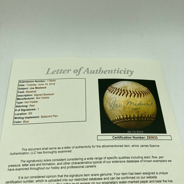 Beautiful Joe Medwick Single Signed Official National League Baseball JSA COA