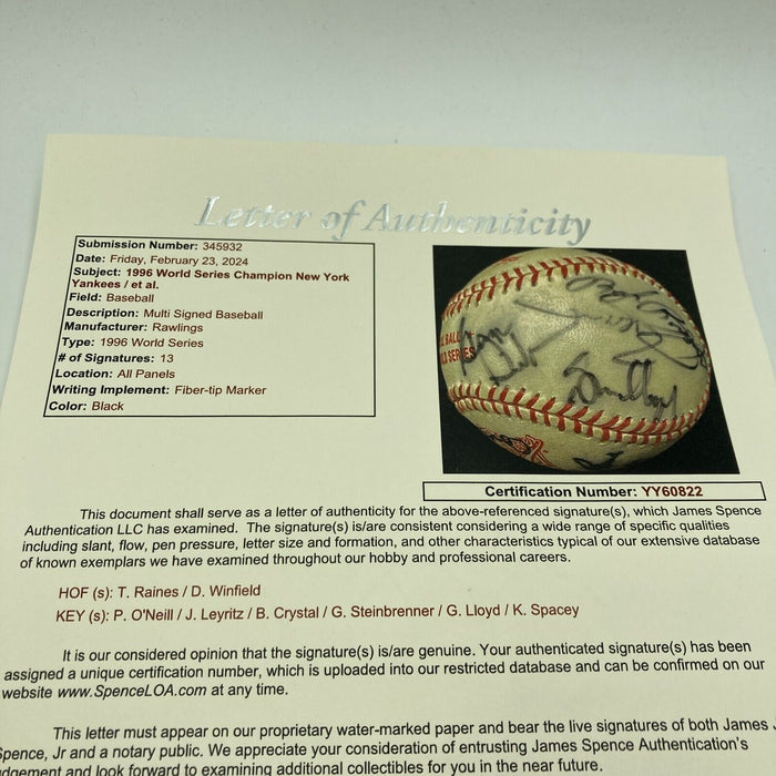 1996 Yankees Signed Baseball George Steinbrenner Billy Crystal Kevin Spacey JSA