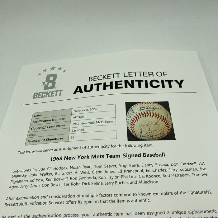 The Finest 1968-69 New York Mets Team Signed Vintage Baseball Nolan Ryan Beckett
