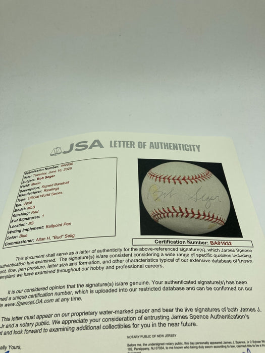 Bob Seger Single Signed Official 2006 World Series Baseball JSA COA RARE