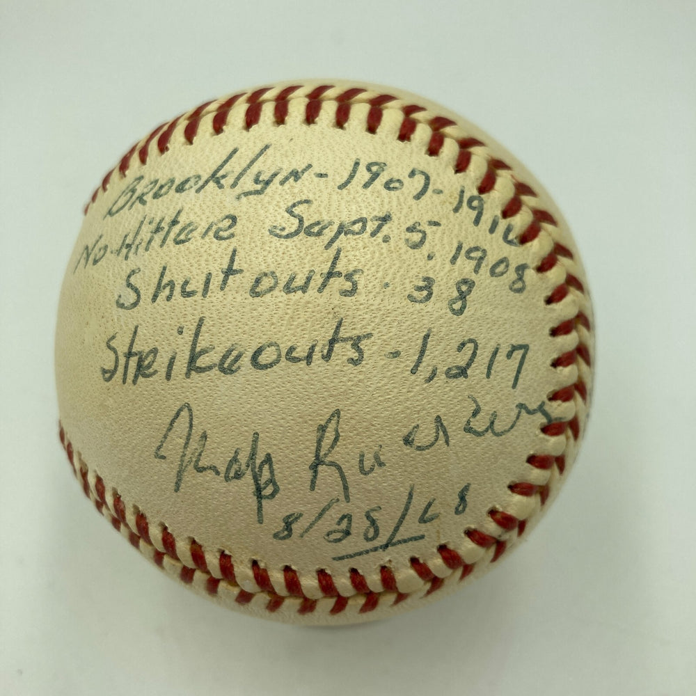 Nap Rucker Single Signed Heavily Inscribed STAT Baseball No Hitter JSA COA