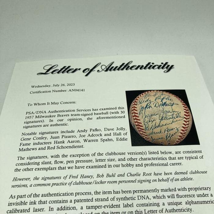 1957 Milwaukee Braves World Series Champs Team Signed Baseball PSA DNA & Beckett