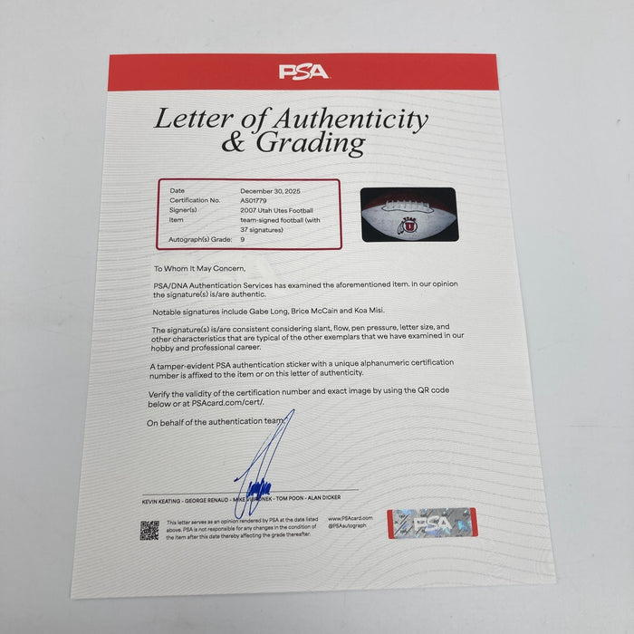 2007 Utah Utes Football Team-Signed Football 37 Sigs PSA DNA COA MINT 9