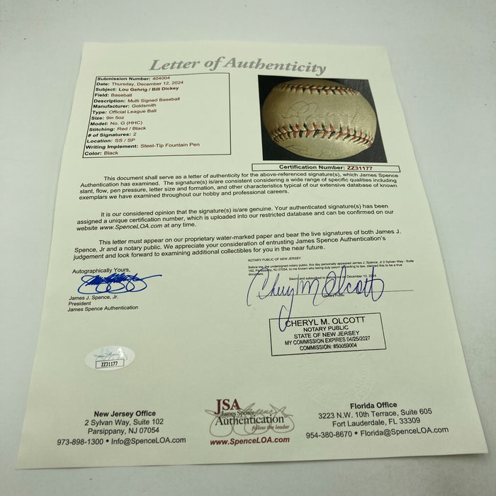 Lou Gehrig Sweet Spot Signed Official League Baseball JSA COA RARE