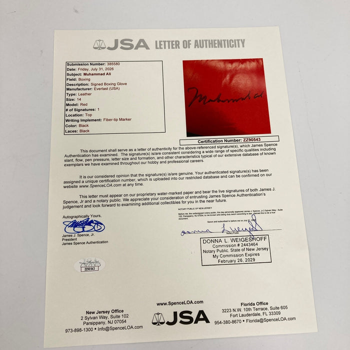 Muhammad Ali Signed Everlast Boxing Glove JSA COA