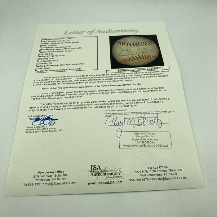 Kenesaw Mountain Landis Single Signed American League Baseball HOF JSA COA RARE