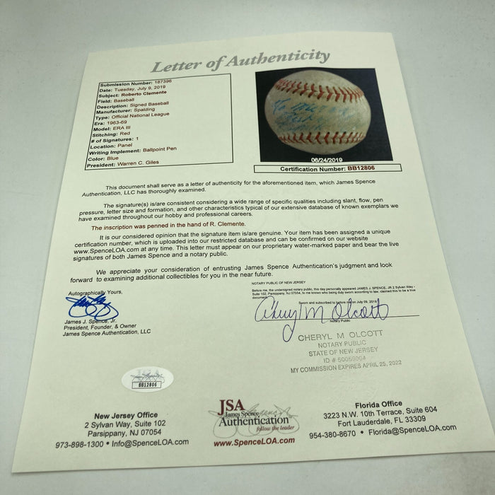 Roberto Clemente Single Signed National League Baseball PSA DNA, JSA & Beckett