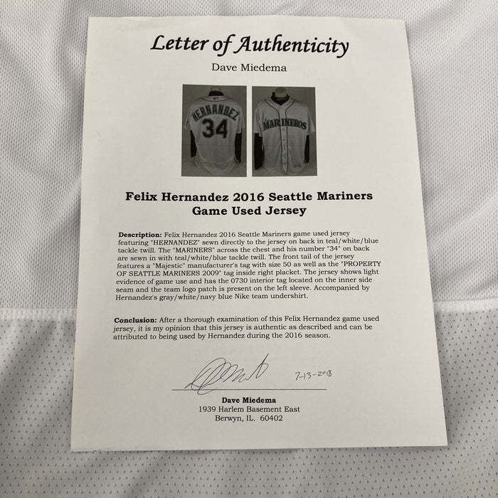 Felix Hernandez 2016 Seattle Mariners Game Used Jersey With COA