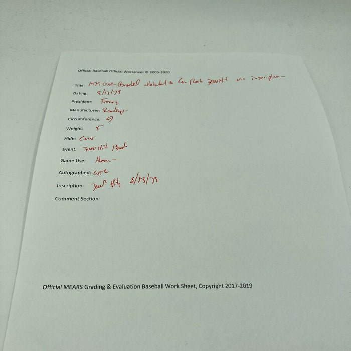 Lou Brock 8-13-1979 3,000th Hit Signed Game Used Baseball With MEARS & JSA COA