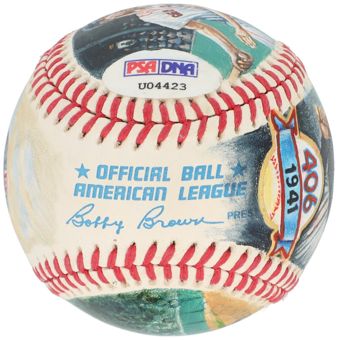 Beautiful Ted Williams Signed Ron Lewis Hand Painted Art Baseball JSA COA