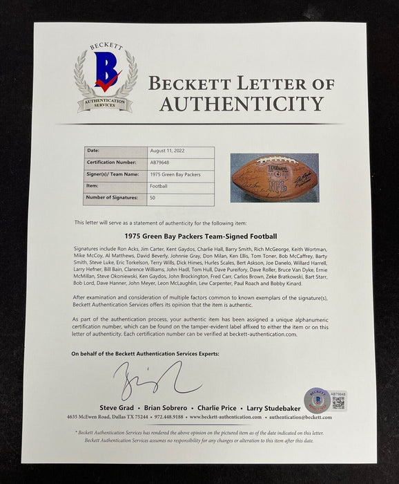 1975 Green Bay Packers Team Signed Wilson NFL Game Football Bart Starr Beckett