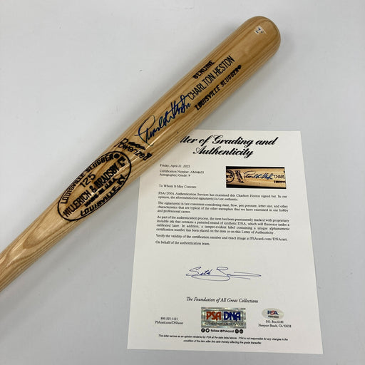Charlton Heston Signed Game Model Louisville Slugger Baseball Bat PSA DNA MINT 9