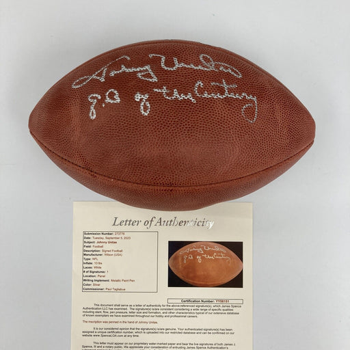 Johnny Unitas "Quarterback Of The Century" Signed Wilson NFL Game Football JSA