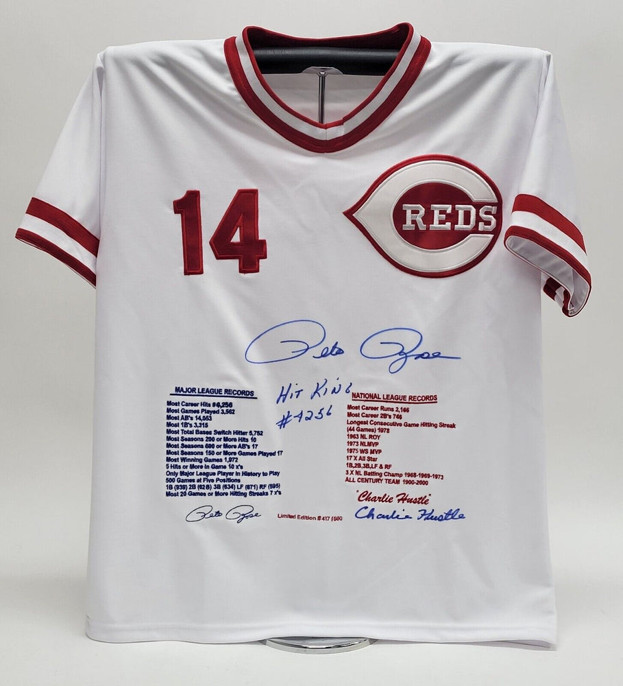 Pete Rose "Hit King #4256" Signed Cincinnati Reds STAT Jersey Beckett Certified