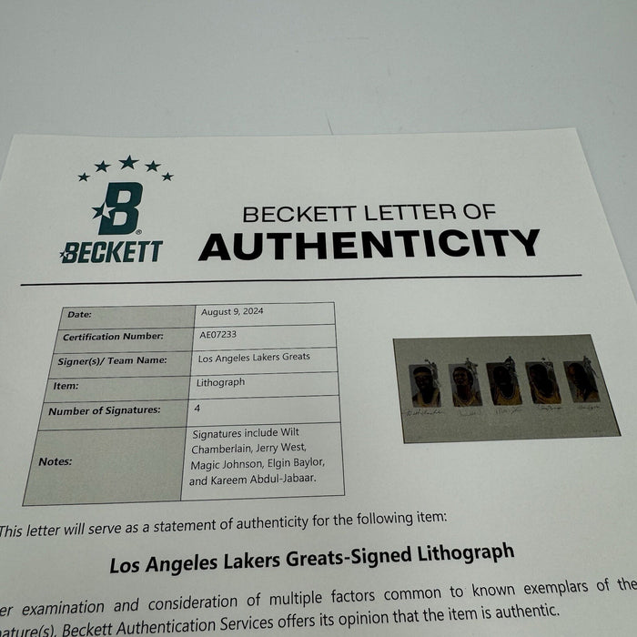 Los Angeles Lakers Legends Signed Artist Proof Lithograph Wilt Chamberlain