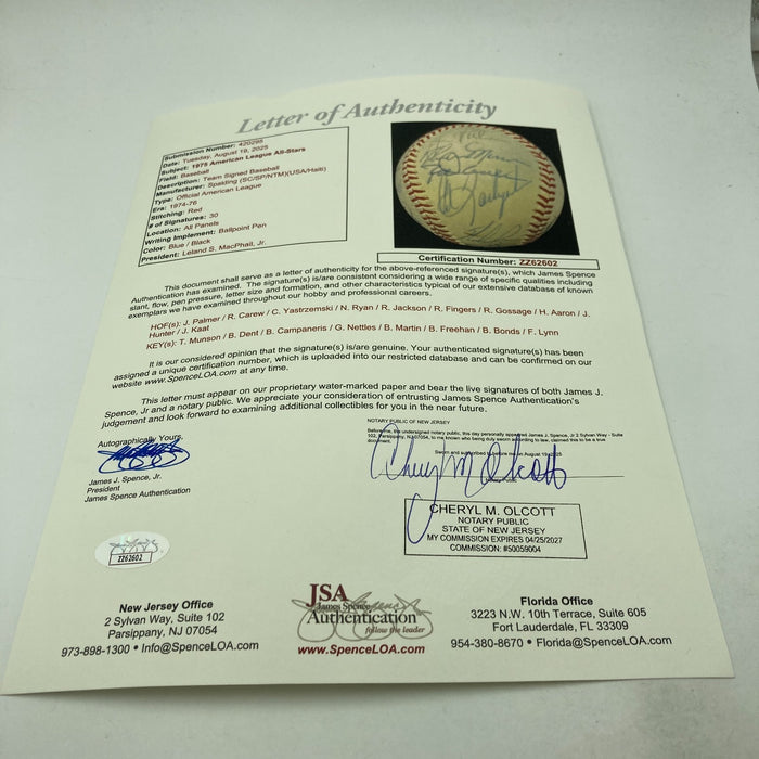 Beautiful 1975 All Star Game Team Signed Baseball Thurman Munson JSA COA