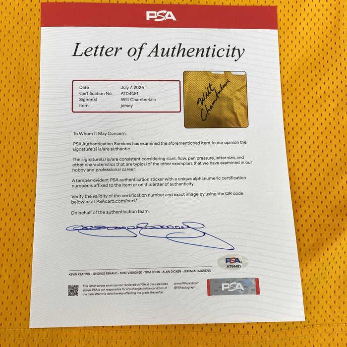 Wilt Chamberlain Signed Pro Cut Los Angeles 1992-93 Lakers Jersey PSA Huge Sig!