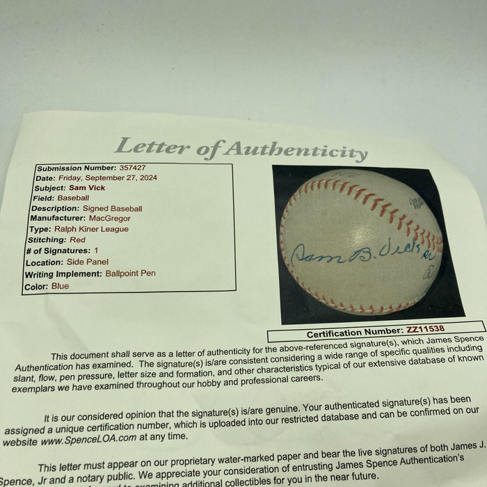 Sammy Vick Single Signed baseball 1917-1920 New York Yankees JSA COA
