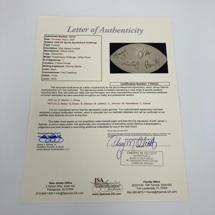 Dan Marino John Elway Drew Brees Quarterback Challange Signed Football JSA COA