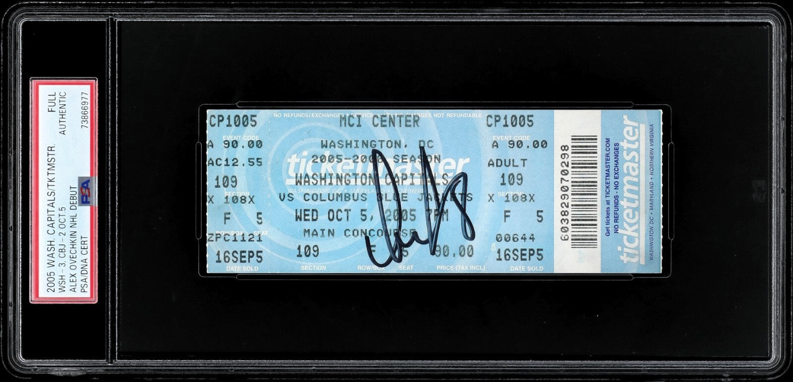 Alexander Alex Ovechkin Signed NHL Debut First Game Full Ticket PSA 1/1 Pop 1