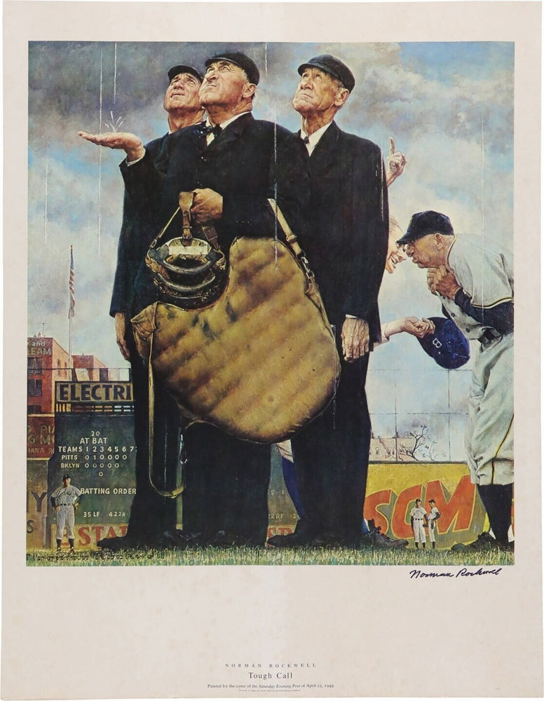 Norman Rockwell "Tough Call" Signed Baseball Lithograph Photo Beckett COA