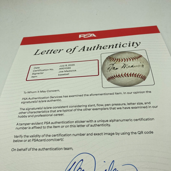 Joe Medwick Single Signed Baseball PSA DNA & JSA COA