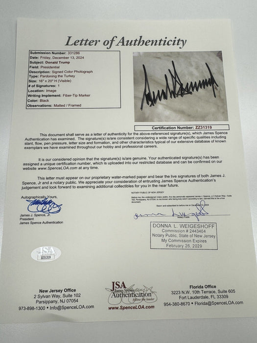 Magnificent President Donald Trump Full Name Signed Large 20x30 Photo JSA COA