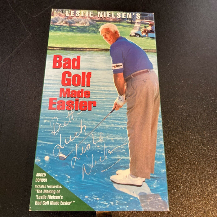 Leslie Nielsen Signed Autographed Bad Golf Made Easier VHS Movie With JSA COA