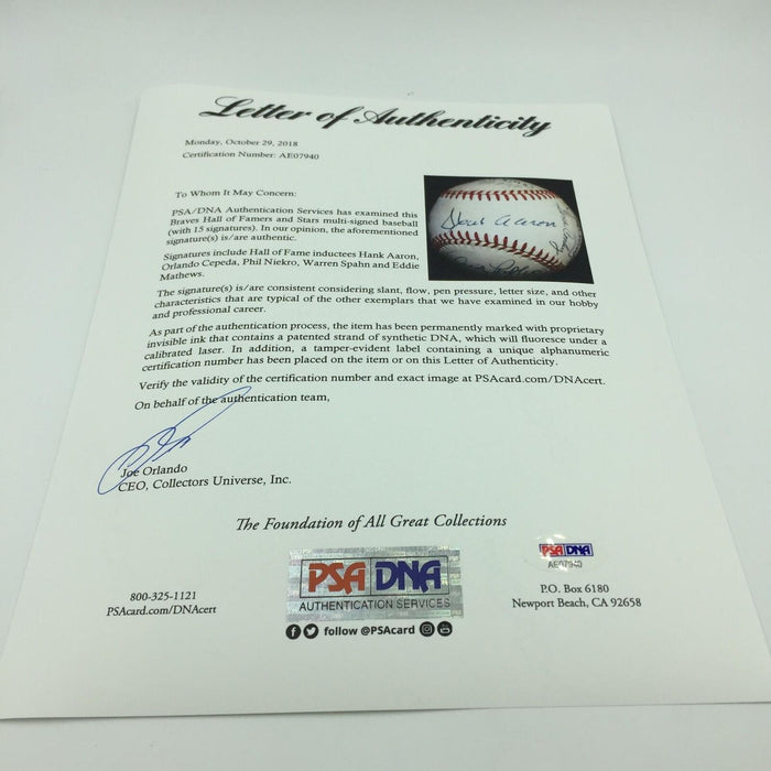 Hank Aaron Milwaukee & Atlanta Braves Legends Signed Baseball 15 Sigs PSA DNA