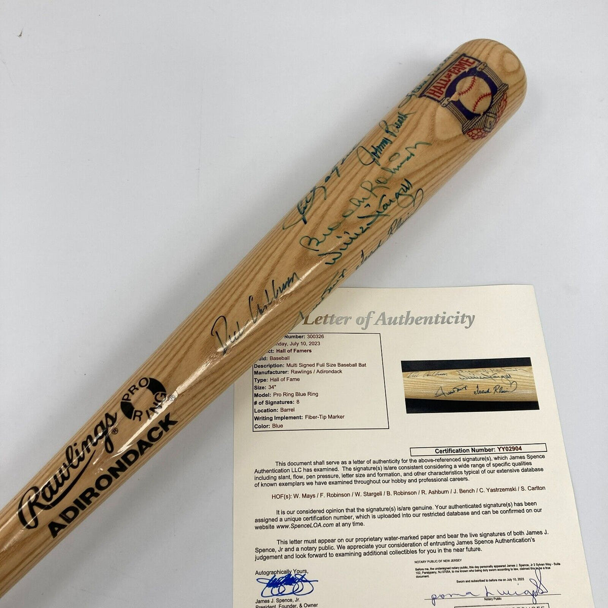 Willie Mays Hall Of Fame Multi Signed Cooperstown Baseball Bat JSA COA ...