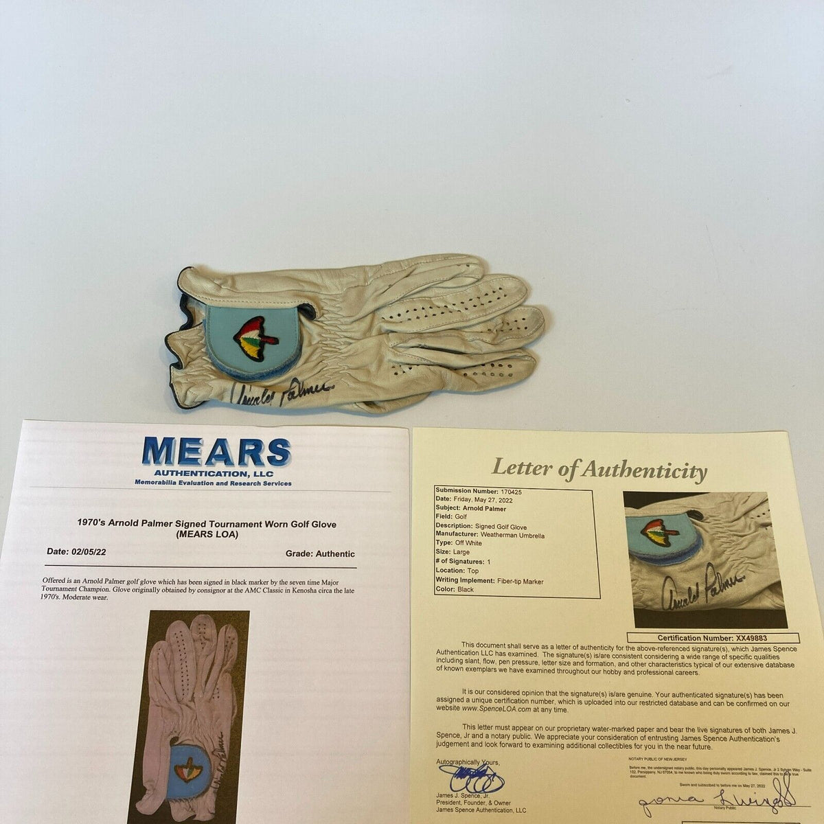 Arnold Palmer 1970's Game Used Signed Tournament Golf Glove JSA & MEAR ...