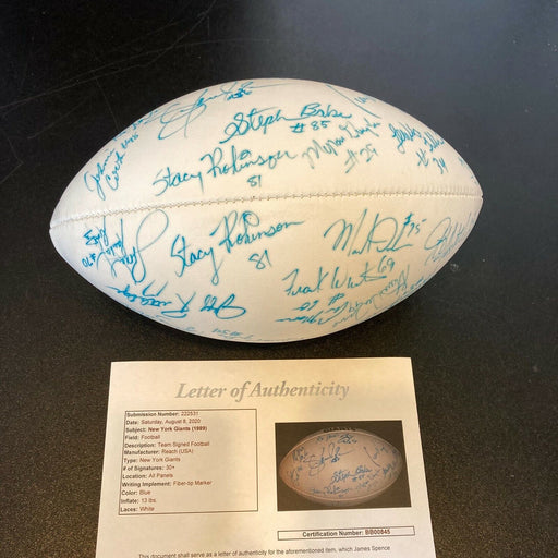 1989 New York Giants Team Signed Auto Football 40 Sigs Lawrence Taylor JSA COA