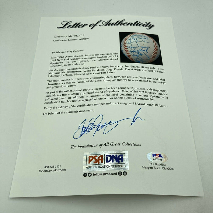 1998 New York Yankees World Series Champs Team Signed Baseball PSA DNA COA