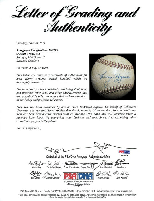 The Finest Harry Agganis Single Signed American League Baseball PSA DNA COA
