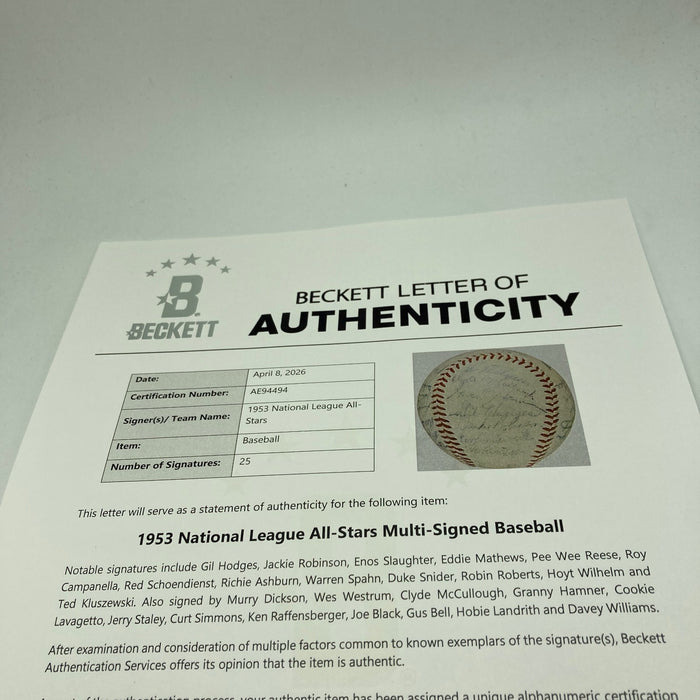 1953 All Star Game Team Signed Baseball With Jackie Robinson 25 Sigs Beckett COA