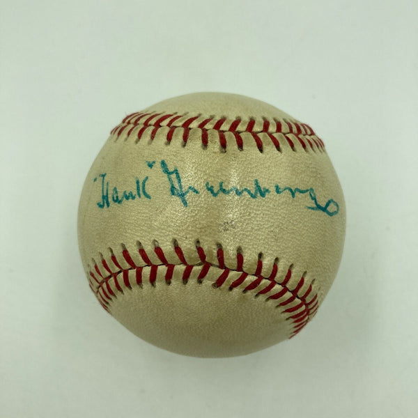 Stunning Hank Greenberg Single Signed Vintage 1940's Baseball PSA DNA & JSA COA