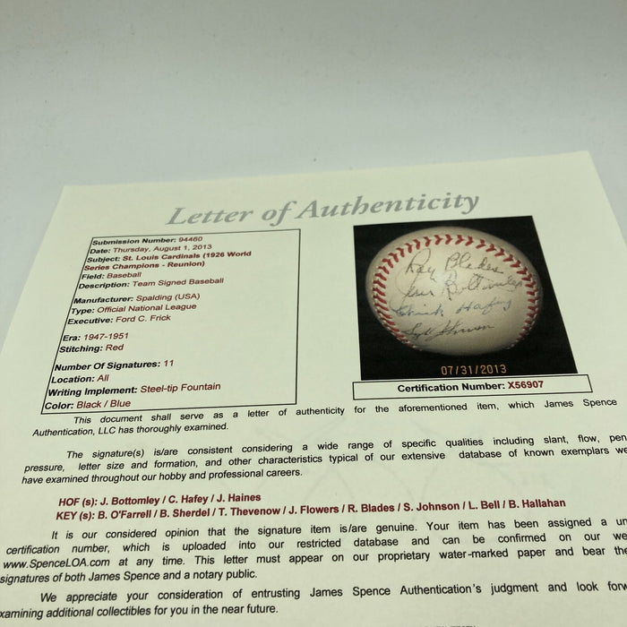 1926 St. Louis Cardinals World Series Champs Team Signed Baseball JSA COA