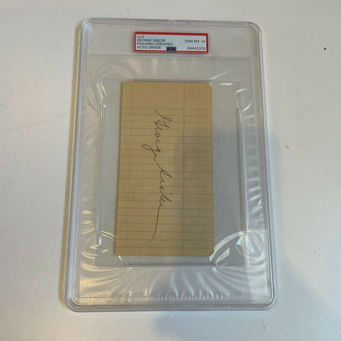 George Sisler Signed Autographed Large Index Card PSA DNA Graded GEM MINT 10