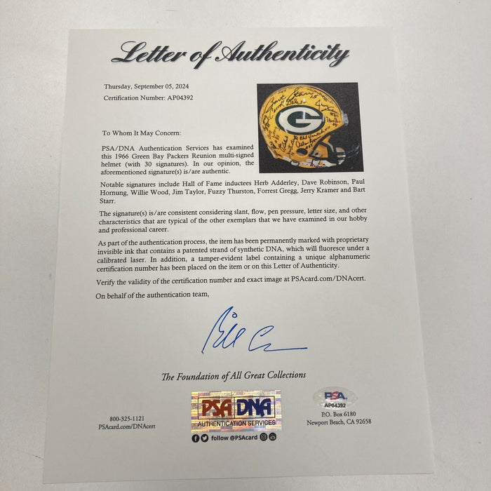 1966 Green Bay Packers Super Bowl I Champs Team Signed Helmet PSA DNA & Beckett