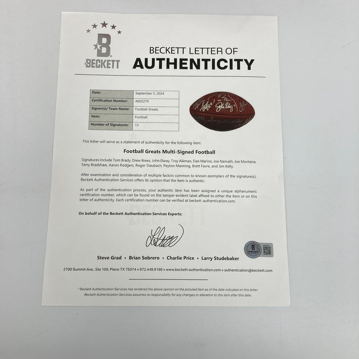 Tom Brady Peyton Manning Quarterback Legends Signed Football #17/24 Beckett COA