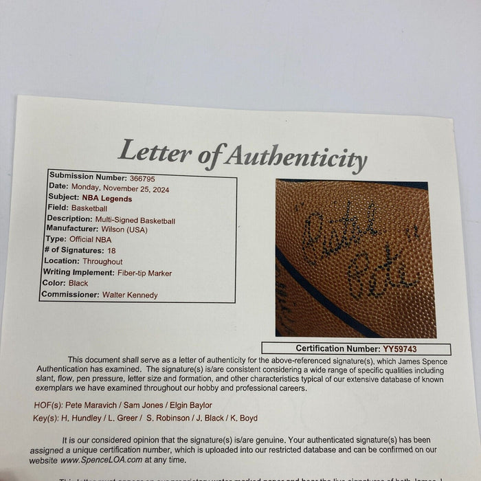 Pete Maravich Pistol Pete 1974-75 New Orleans Jazz Team Signed Basketball JSA