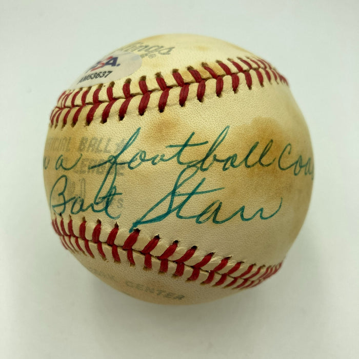 Bart Starr Signed Baseball "This Is Tough To Signed For A Football Coach" PSA