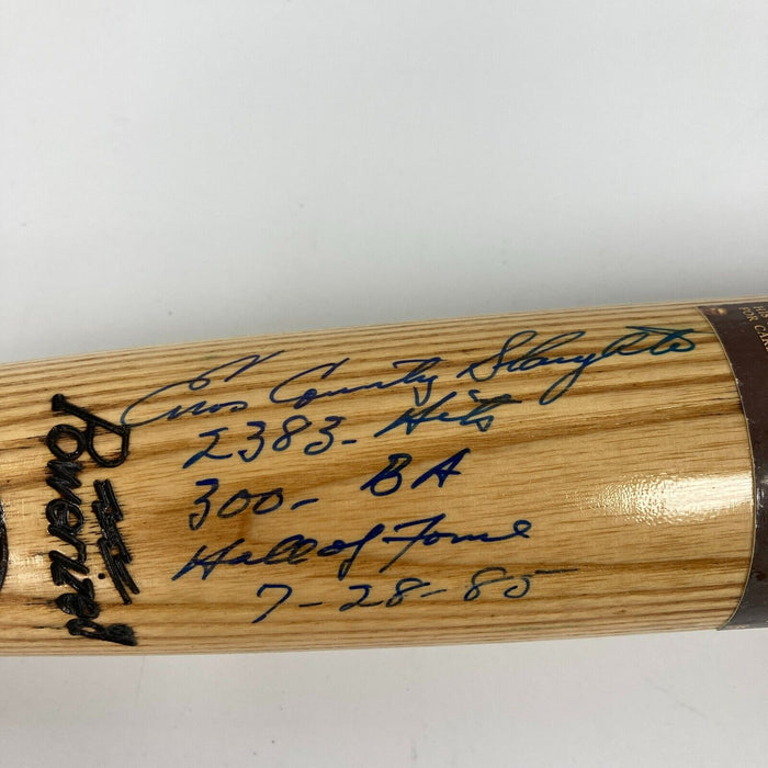 Enos Slaughter Signed Heavily Inscribed STAT Baseball Bat JSA