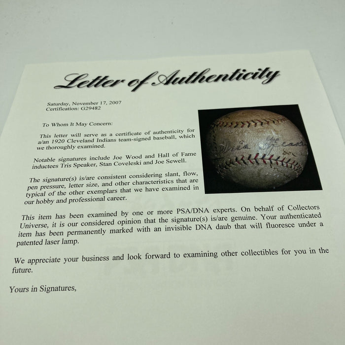 1920 Cleveland Indians World Series Champs Team Signed Baseball PSA DNA COA