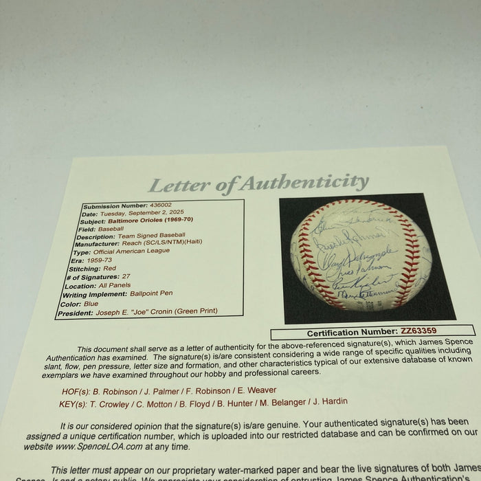The Finest 1970 Baltimore Orioles World Series Champs Team Signed Baseball JSA